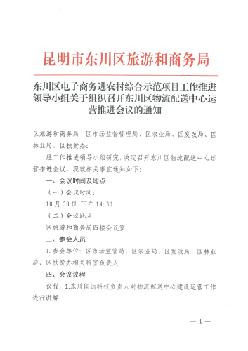 东川区物流配送中心营运推进会议通知1