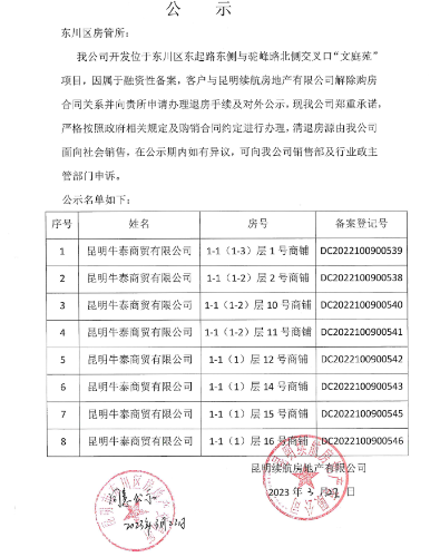 “文庭苑”项目，昆明牛泰商贸有限公司，共8套属融资性备案