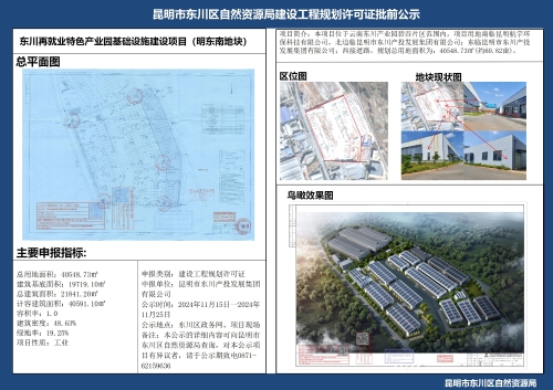 东川再就业特色产业园基础设施建设项目（明东南地块）建设工程规划许可证批前公示